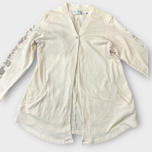 Aventura Organic Cotton Embroidered Sleeve One Button Jacket Top Beige Size XL - Picture 9 of 11